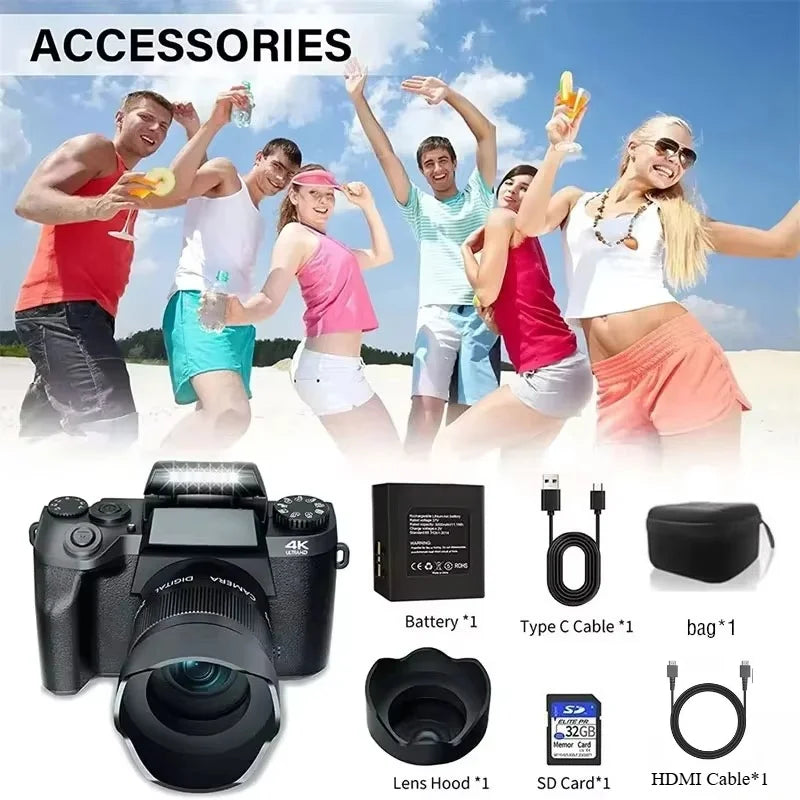 4K Digital Camera 64MP Auto Focus Lens Photography YouTube Ins Vlog Camcorder 4.0"Touch Screen 16X Zoom Optical Video Camera