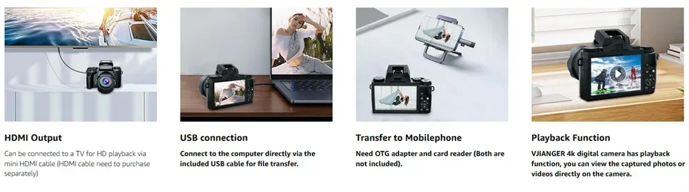 4K Digital Camera 64MP Auto Focus Lens Photography YouTube Ins Vlog Camcorder 4.0"Touch Screen 16X Zoom Optical Video Camera