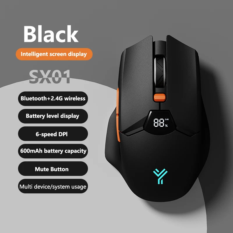Warvank SX01 Bluetooth Wireless Mouse Smart Screen Battery Level Display Silent Office Mouse  600mAh Rechargeable Gaming Mouse