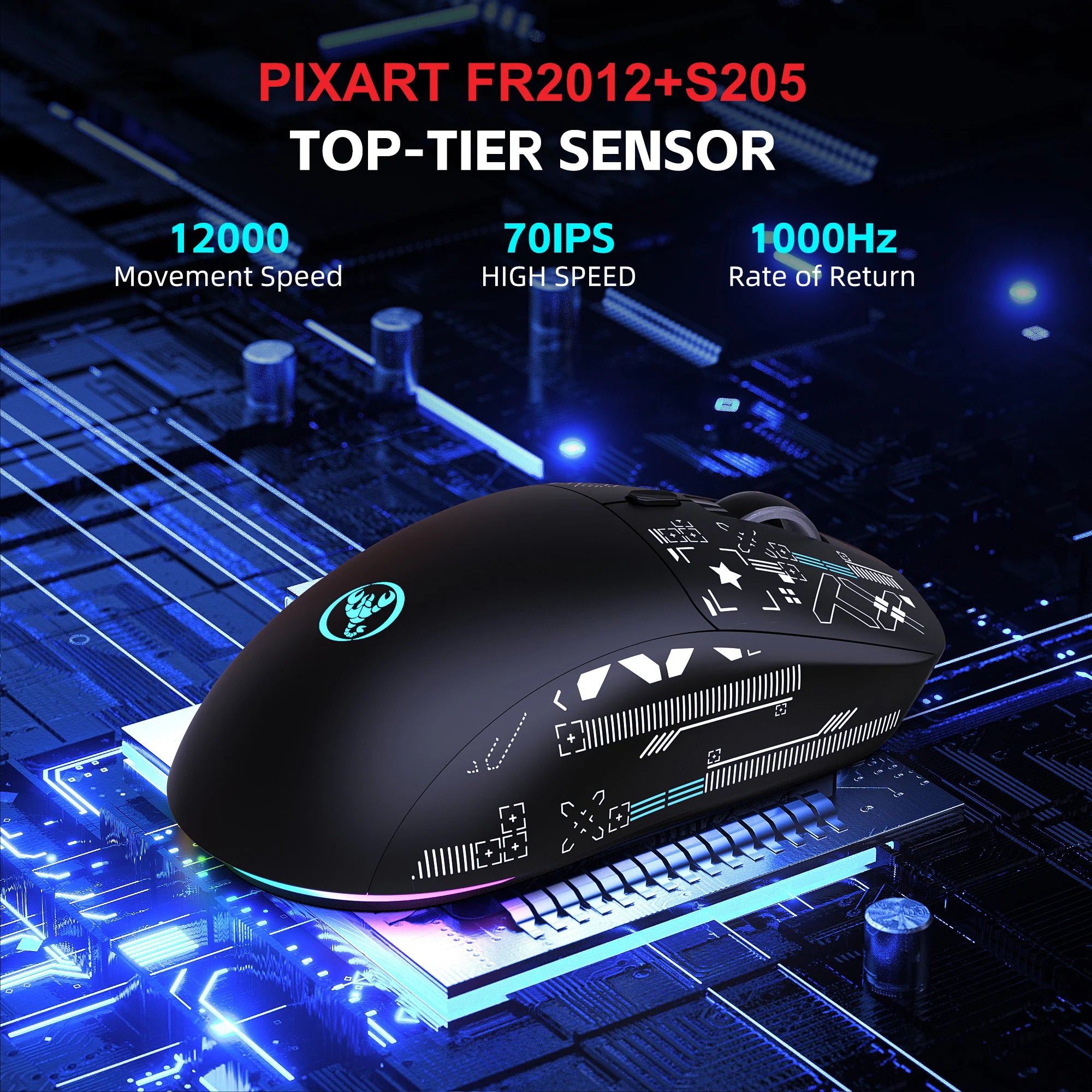HXSJ T90Pro RGB Backlit Wireless Gaming Mouse with Charging Base Triple Mode 1K Optical Ergonomic Mouse for Esports