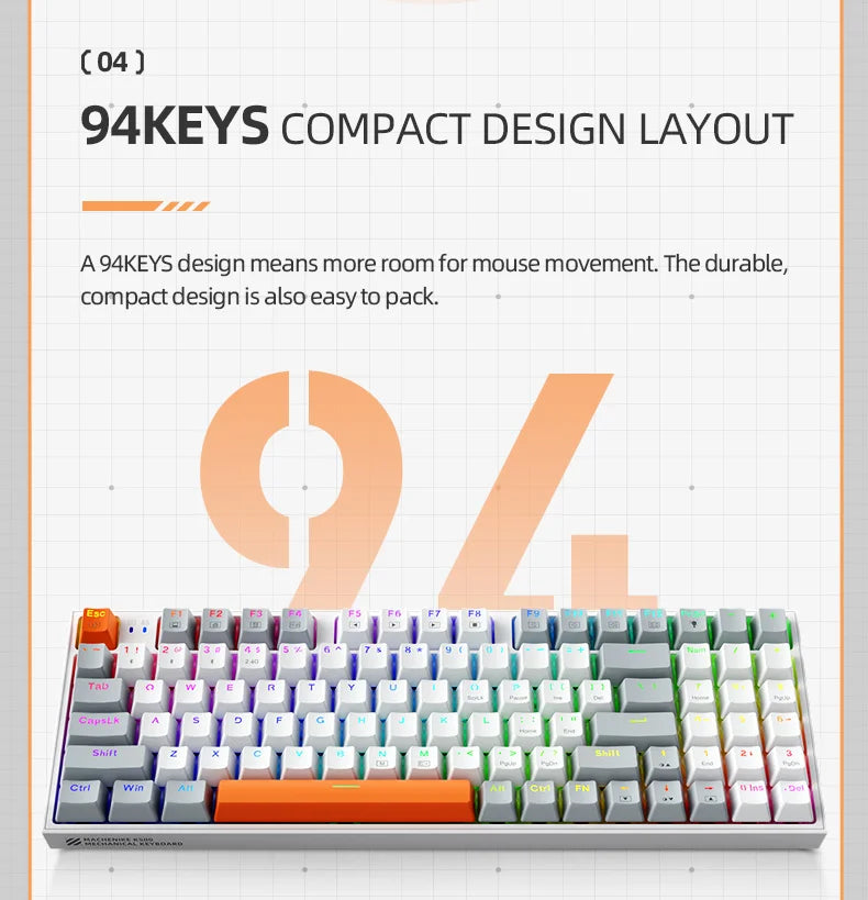 Machenike K500W Wireless Mechanical Keyboard Hot Swap Tri-mode 94 Keys RGB Backlit Gaming Keyboard for PC Gamer Laptop