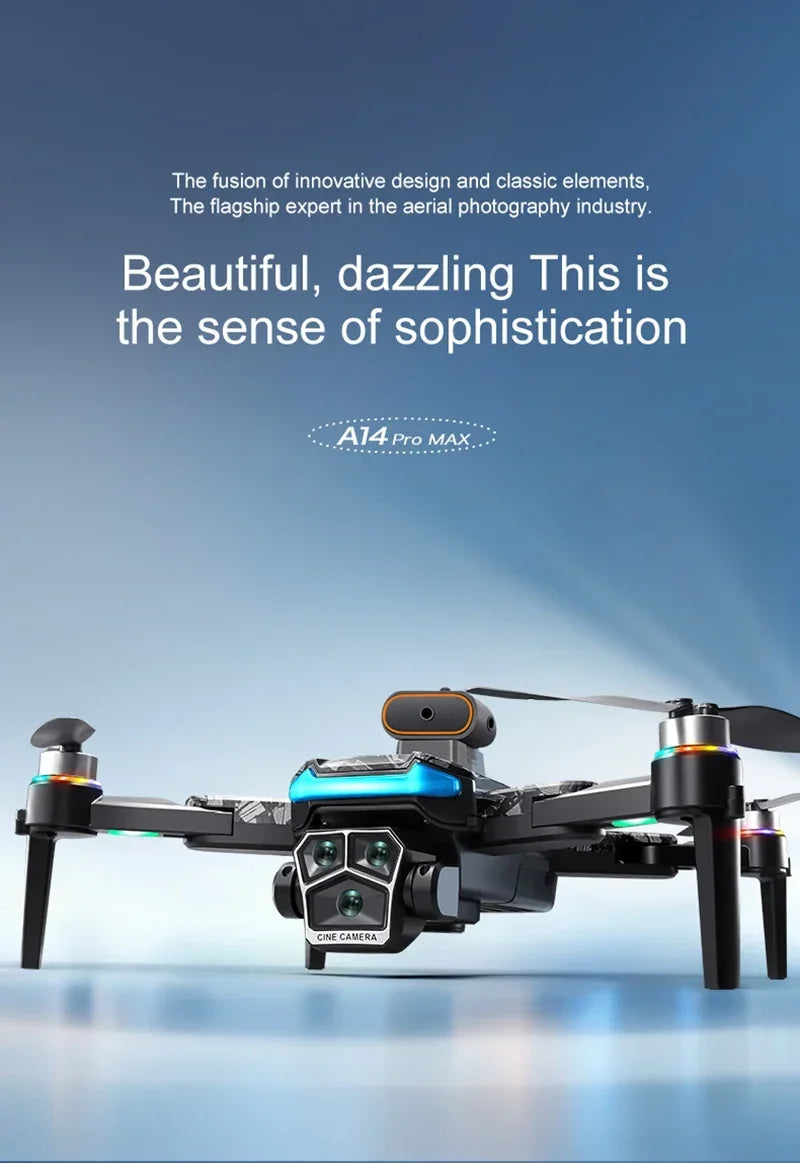 Xiaomi A14Pro Max Drone 8K HD Three Camera GPS Brushless Optical Flow Obstacle Avoidance 4.5-inch large screen UAV RC 18000M