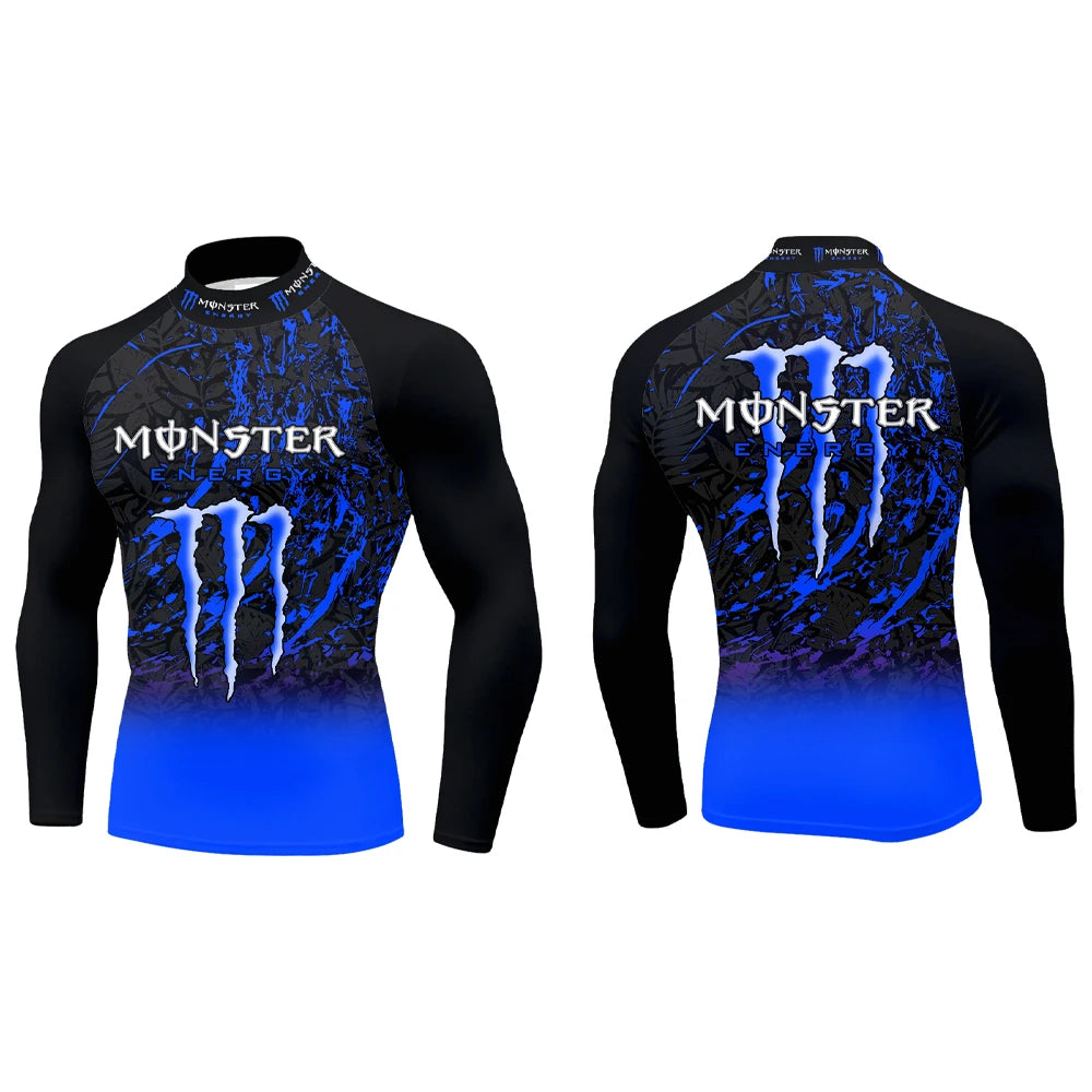 2025Monster Energy Men's Half High Neck Long Sleeve T-shirt Gradient Trend Cool Graffiti Street Vitality Personalized Fashion