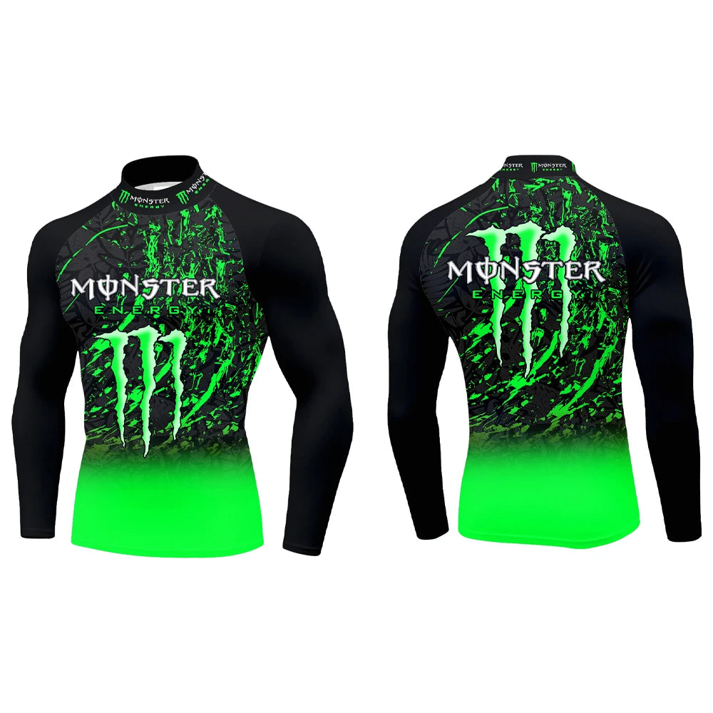 2025Monster Energy Men's Half High Neck Long Sleeve T-shirt Gradient Trend Cool Graffiti Street Vitality Personalized Fashion