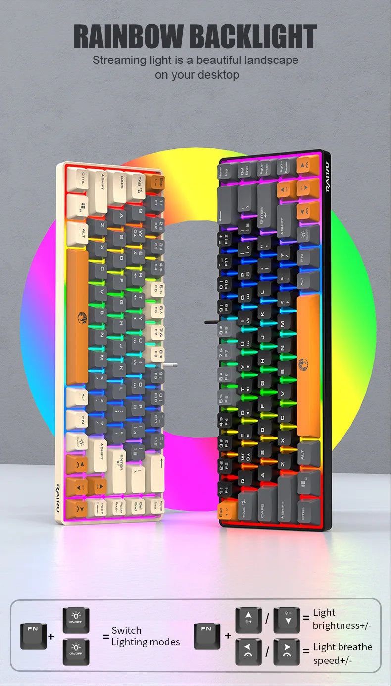 RAIKULei Kui K68 Wired Keyboard Three Color Customized Gaming Luminous Keyboard Mechanical Feel