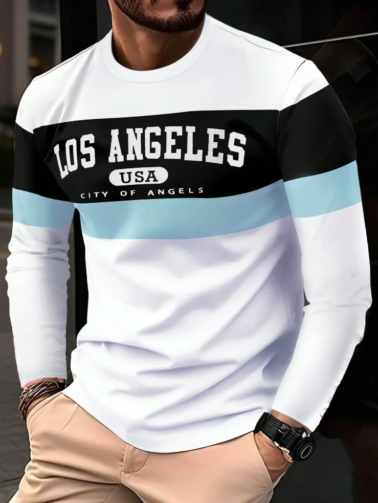 2025 New Men's Casual Trend Long Sleeve T-Shirt Breathable Quick Drying Comfortable Sports Soft Men's USA Printed Long Sleeve