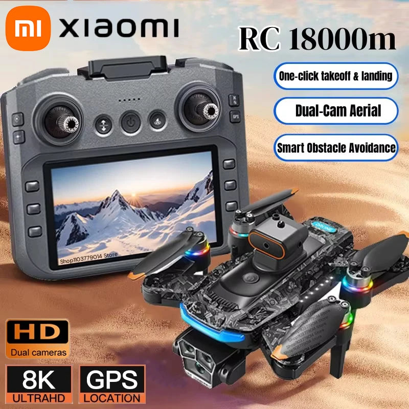 Xiaomi A14Pro Max Drone 8K HD Three Camera GPS Brushless Optical Flow Obstacle Avoidance 4.5-inch large screen UAV RC 18000M