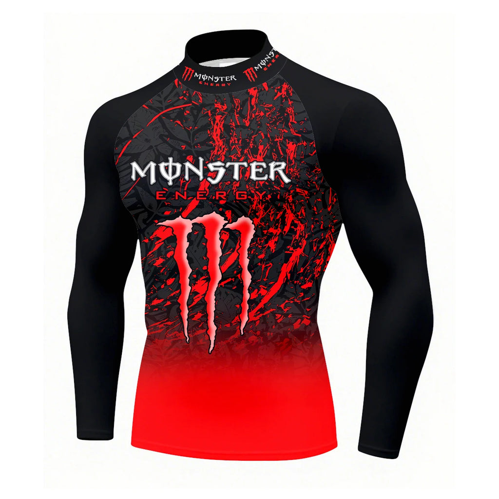 2025Monster Energy Men's Half High Neck Long Sleeve T-shirt Gradient Trend Cool Graffiti Street Vitality Personalized Fashion