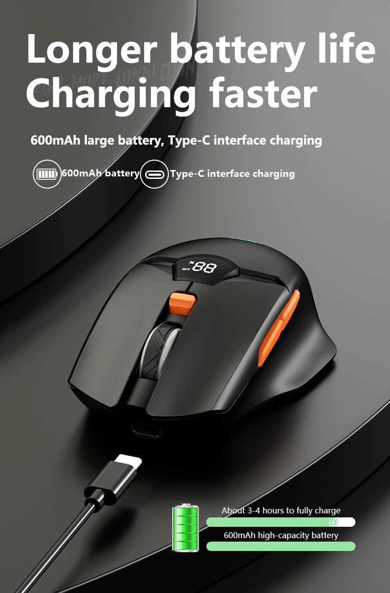 Warvank SX01 Bluetooth Wireless Mouse Smart Screen Battery Level Display Silent Office Mouse  600mAh Rechargeable Gaming Mouse