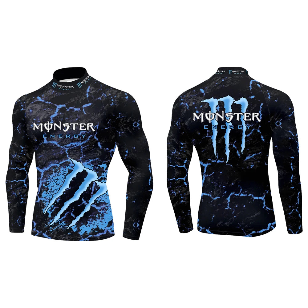 2025 New Monster Energy Men's Half High Collar Long Sleeve T-shirt Cool Crack Printed Sports Passion Dynamic Street Vitality