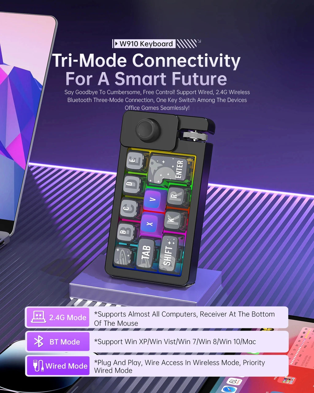 Wireless Mechanical Keyboard 2 Knob Bluetooth Keyboard RGB 12 Key Mini Button Gaming Keypad Mechanical Hot Swap Keyboard