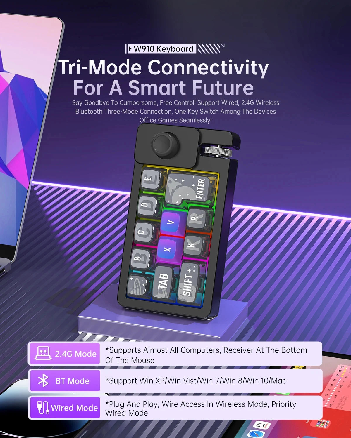 Wireless Mechanical Keyboard 2 Knob Bluetooth Keyboard RGB 12 Key Mini Button Gaming Keypad Mechanical Hot Swap Keyboard