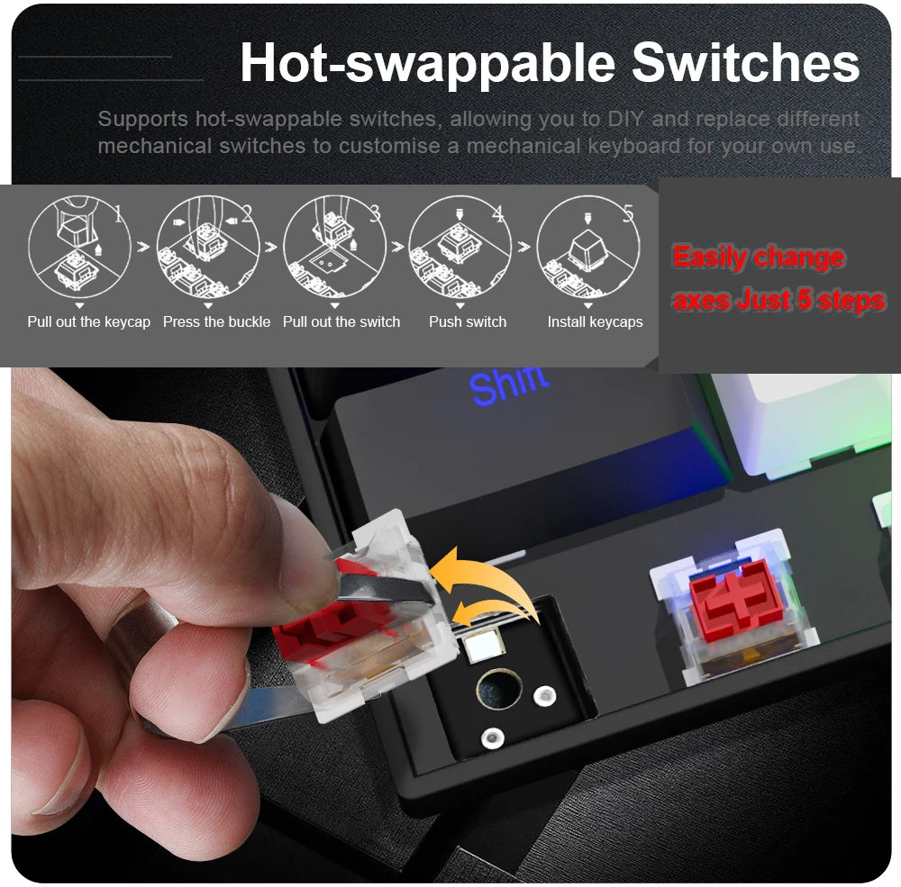 E-YOOSO Z686 USB Mini Slim Mechanical Gaming Wired Keyboard Red Switch 68Keys Russian Brazilian Portuguese for Compute PC Laptop