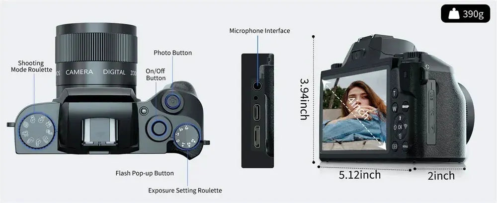 4K Digital Camera 64MP Auto Focus Lens Photography YouTube Ins Vlog Camcorder 4.0"Touch Screen 16X Zoom Optical Video Camera