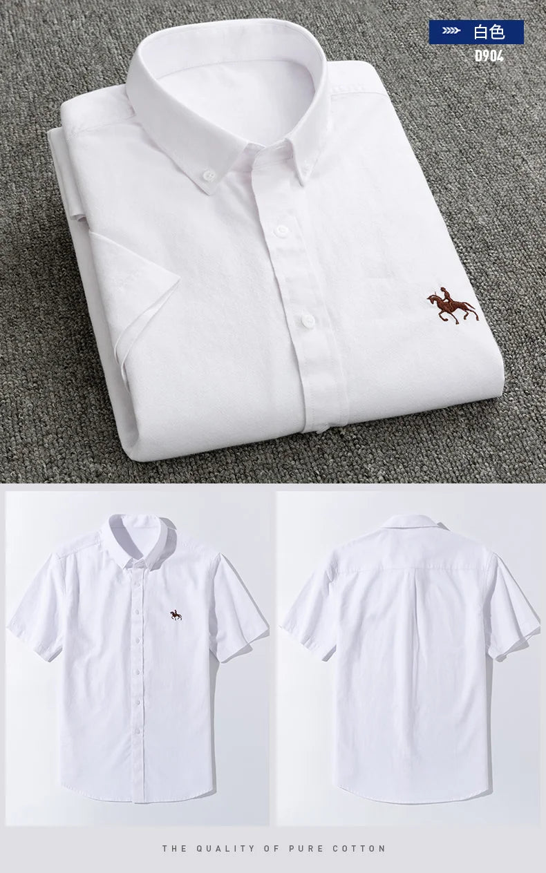 100%Pure Cotton Oxford Men's Shirts Short Sleeve Soft Regular Fit Formal Dress Shirt Social Blouse Male White Shirt 5XL 6XL