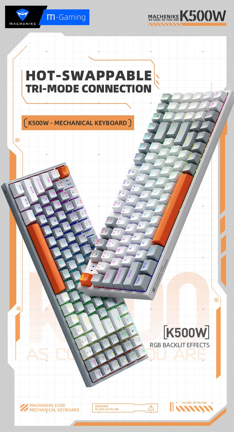 Machenike K500W Wireless Mechanical Keyboard Hot Swap Tri-mode 94 Keys RGB Backlit Gaming Keyboard for PC Gamer Laptop
