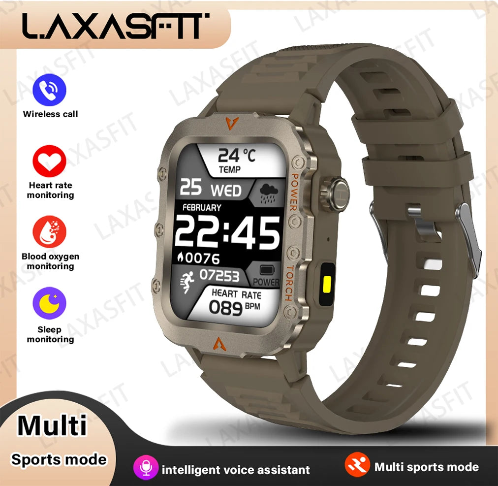 LAXASFIT New Outdoor Military Smartwatch Bluetooth Talking Smartwatch 1.73 Inch LED Sports Fitness Watch