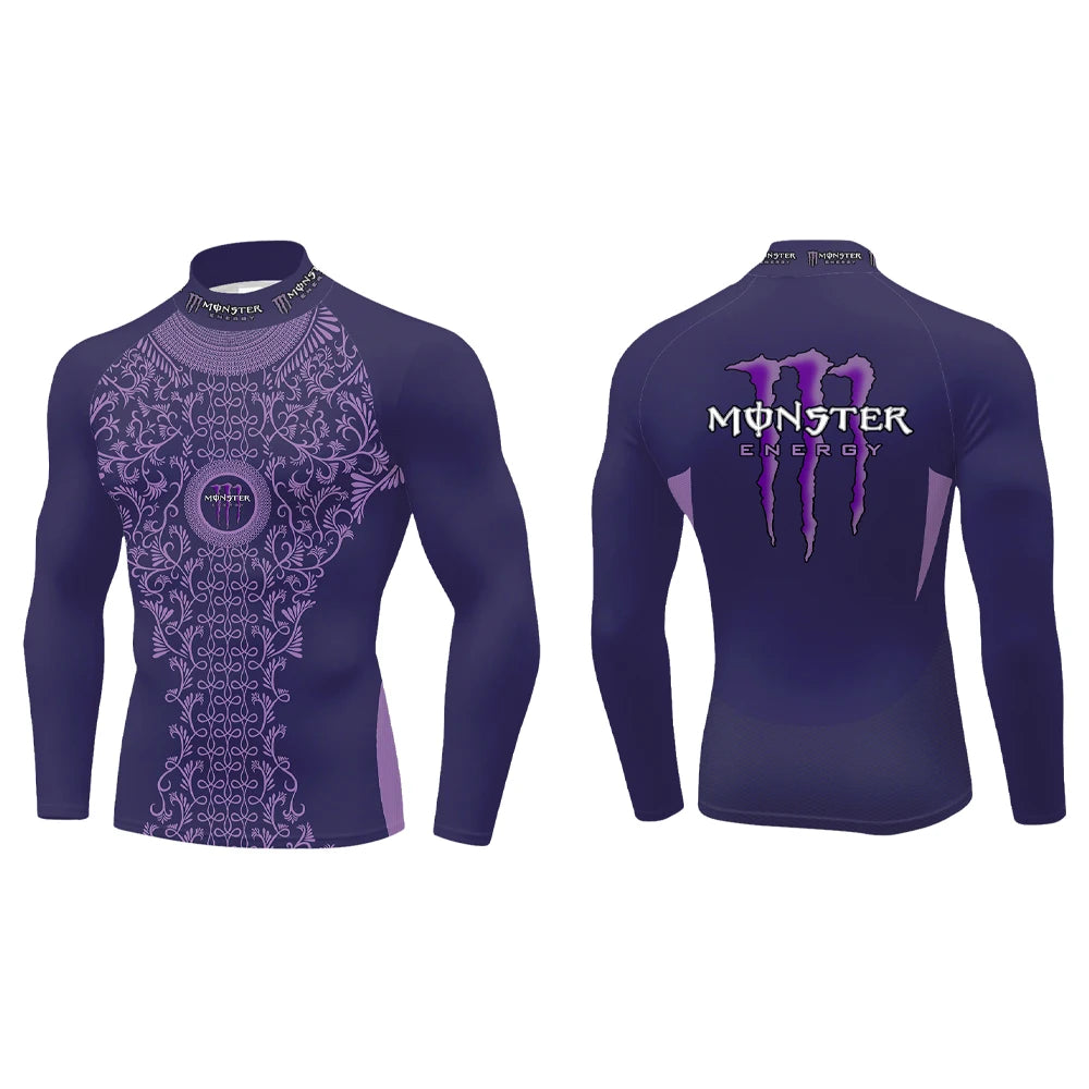 2025Monster Energy Men's Half High Collar Long Sleeve T-shirt Exquisite Vine Retro Style Sports Street Personalized Event Party