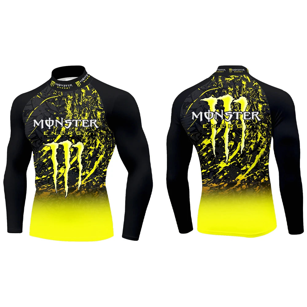 2025Monster Energy Men's Half High Neck Long Sleeve T-shirt Gradient Trend Cool Graffiti Street Vitality Personalized Fashion
