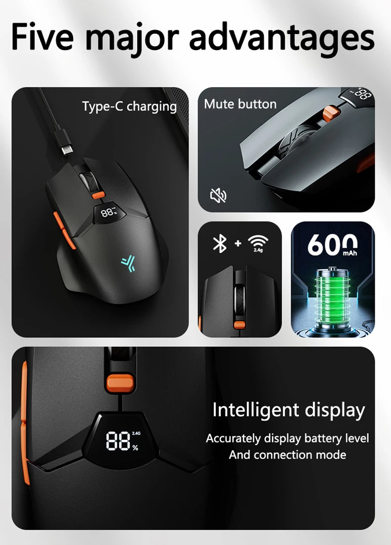 Warvank SX01 Bluetooth Wireless Mouse Smart Screen Battery Level Display Silent Office Mouse  600mAh Rechargeable Gaming Mouse