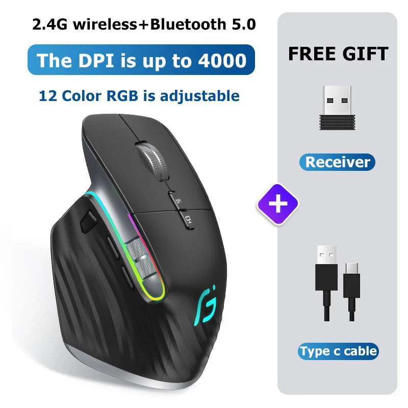 JOMAA 2.4G Wireless Bluetooth Mouse Rechargeable LED RGB Gaming Mouse  for Computer Gamer Office 4000DPI