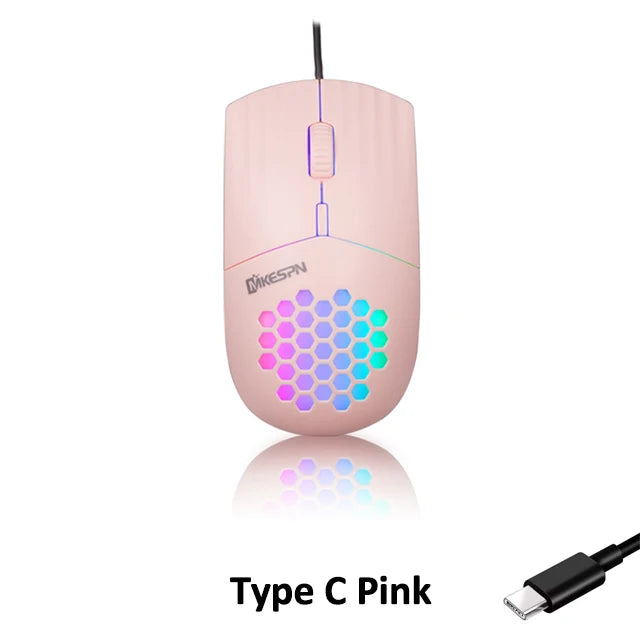 1600 DPI RGB Backlit Honeycomb Shell Mouse Wired RGB Gaming Mouse USB/Type C Mice For Computer iPad Tablet Macbook Air Laptop PC