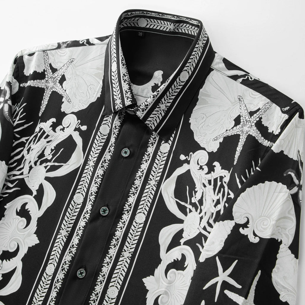 2025 Luxury Printed Silk Long Sleeved Men's Shirt FashionRetro Casual Business Social Shirt Stage Banquet Party Nightclub Shirt