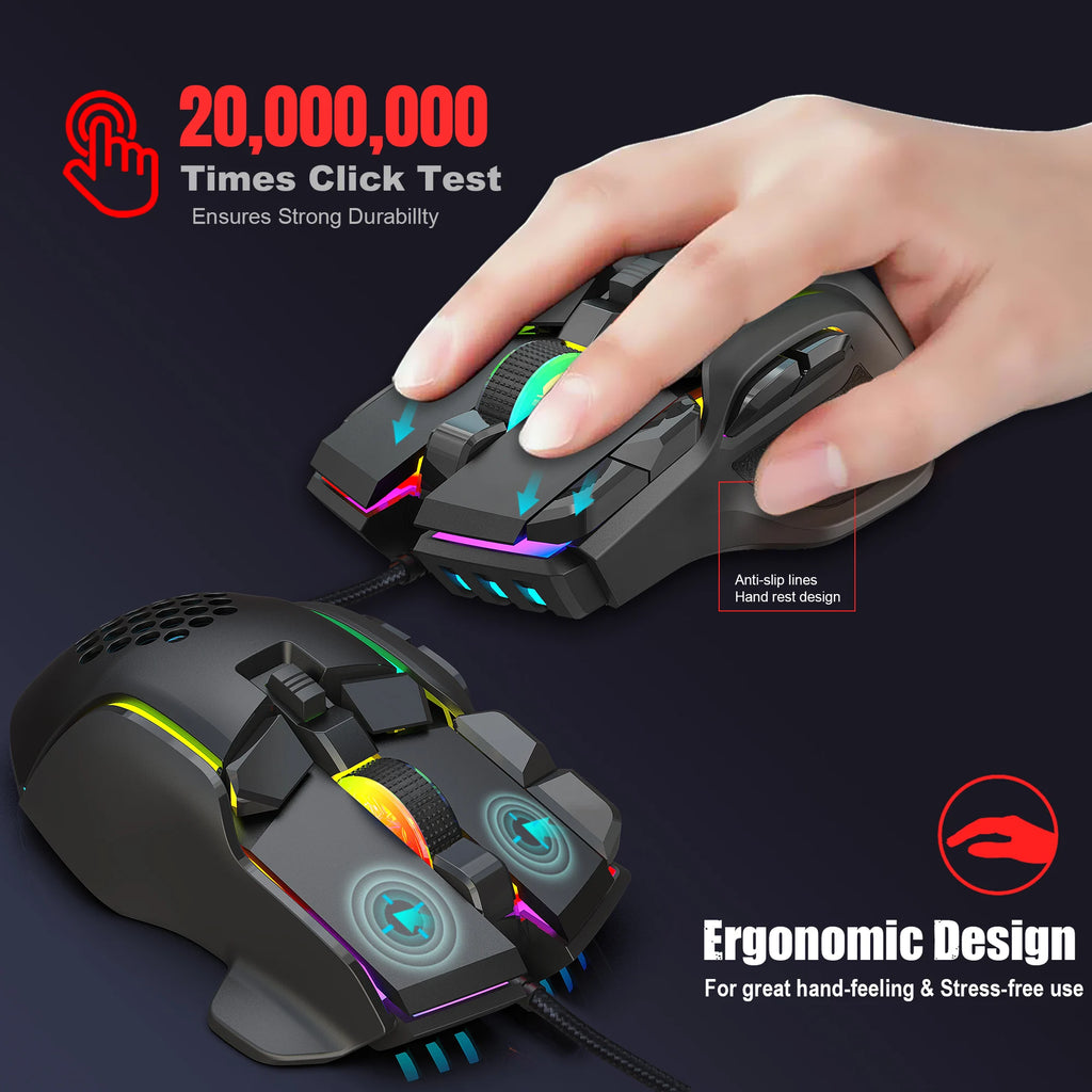 Hot sale HXSJ S700 ergonomics 12800 resolution mechanical 10 button macro programmable gaming mouse for gamer and laptop