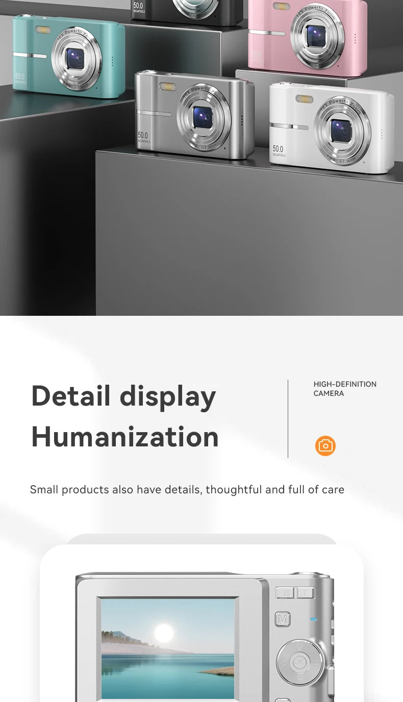 Digital Cameras1080P Camera 44MP Camera Portable Compact Camera with 2.4 Inch LCD Screen16x Digital Zoom, 32G Micro Memory Card