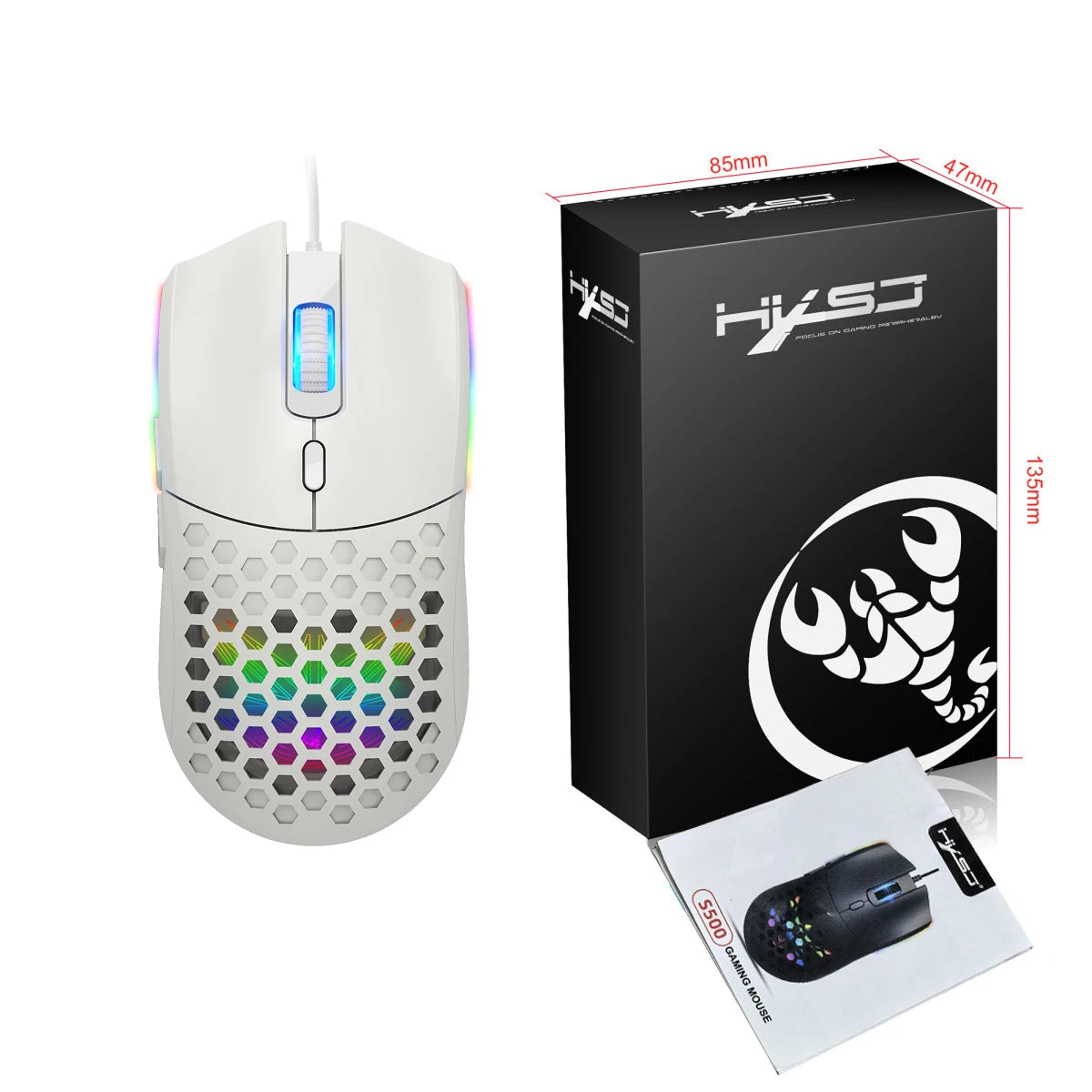 6 Keys Wired Gaming Mouse Honeycomb Hollow Design Colorful Backlight Adjustable 6400 DPI Mouse for Home office PC Gamer