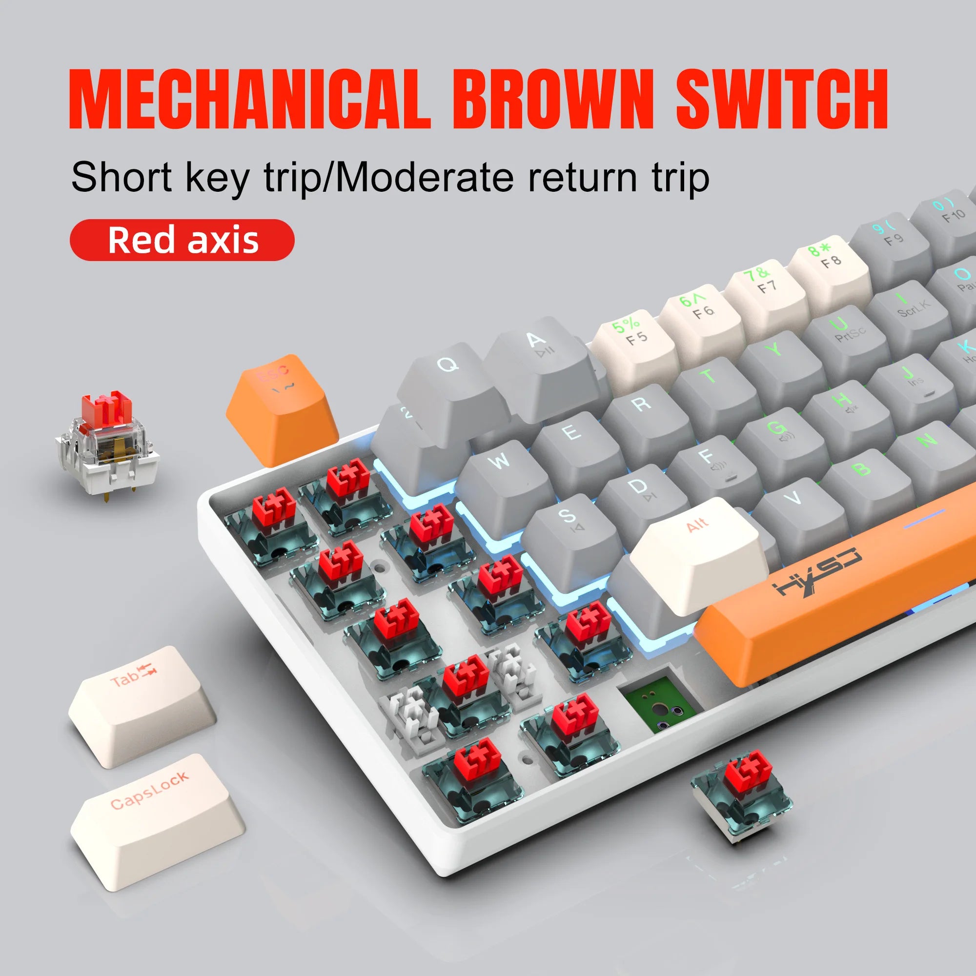 Portable 60% Mechanical Gaming Keyboard,63 Keys With Red Switch Backlit Compact Mini Wired Office Keyboard