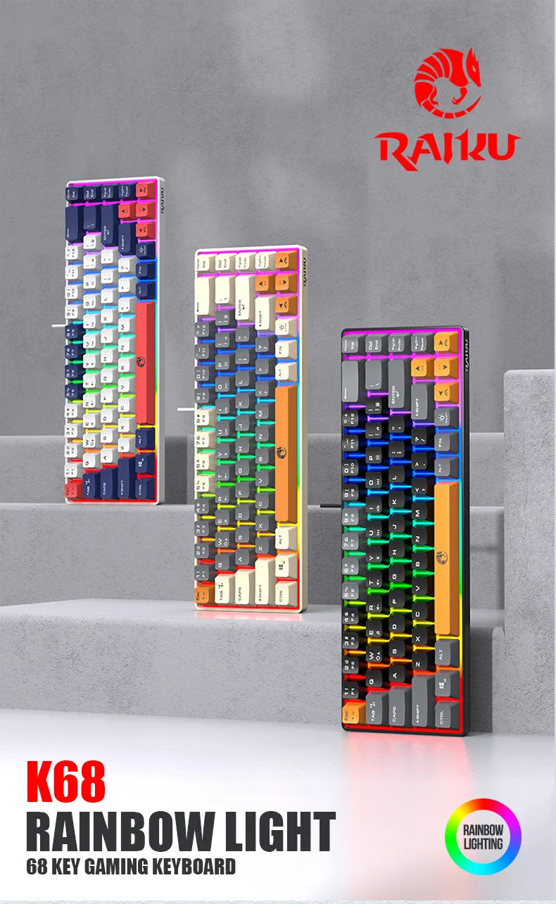 RAIKULei Kui K68 Wired Keyboard Three Color Customized Gaming Luminous Keyboard Mechanical Feel