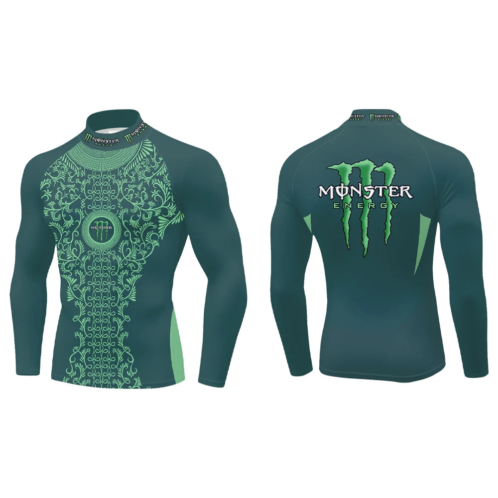 2025Monster Energy Men's Half High Collar Long Sleeve T-shirt Exquisite Vine Retro Style Sports Street Personalized Event Party
