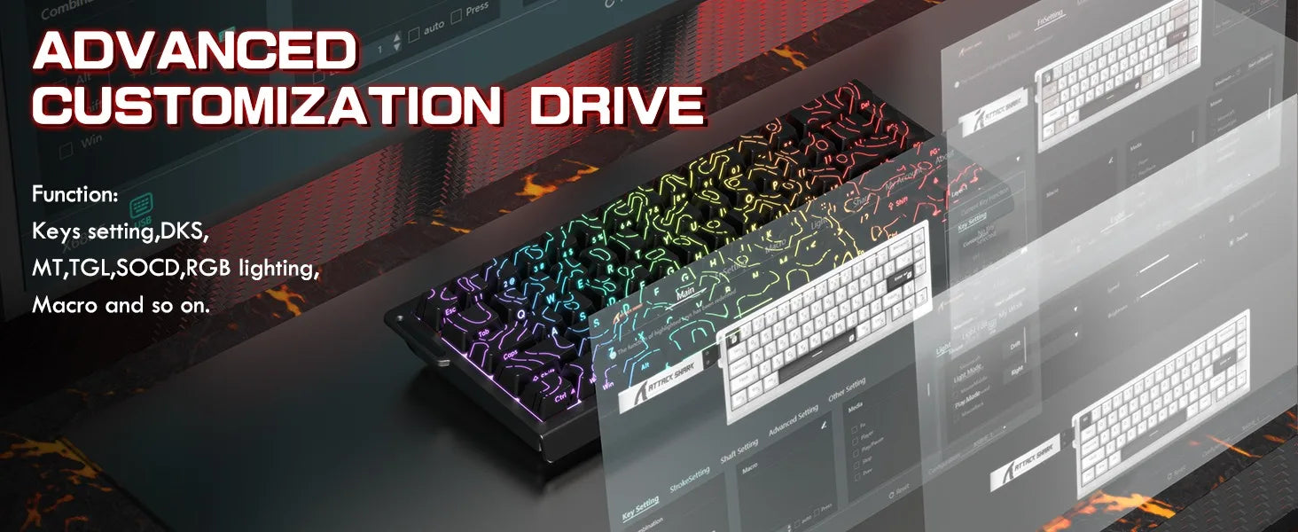 ATTACK SHARK X68 PRO HE Wireless Rapid Trigger Gaming Keyboard 8K Polling Rate Hot-Swap RGB Backlit