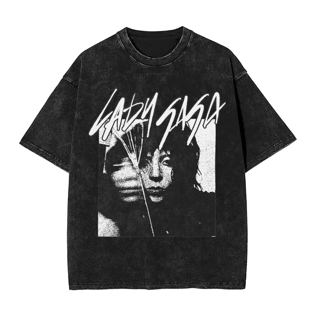 Washed T Shirts Lady Gaga Mayhem Hip Hop Retro Vintage High Street Streetwear Short Sleeve Print Tees Men's Women Tops Harajuku