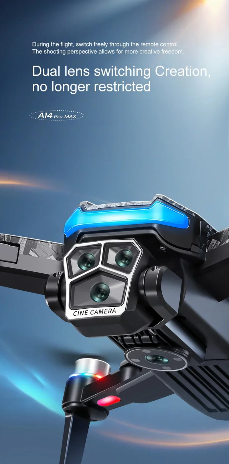 Xiaomi A14Pro Max Drone 8K HD Three Camera GPS Brushless Optical Flow Obstacle Avoidance 4.5-inch large screen UAV RC 18000M