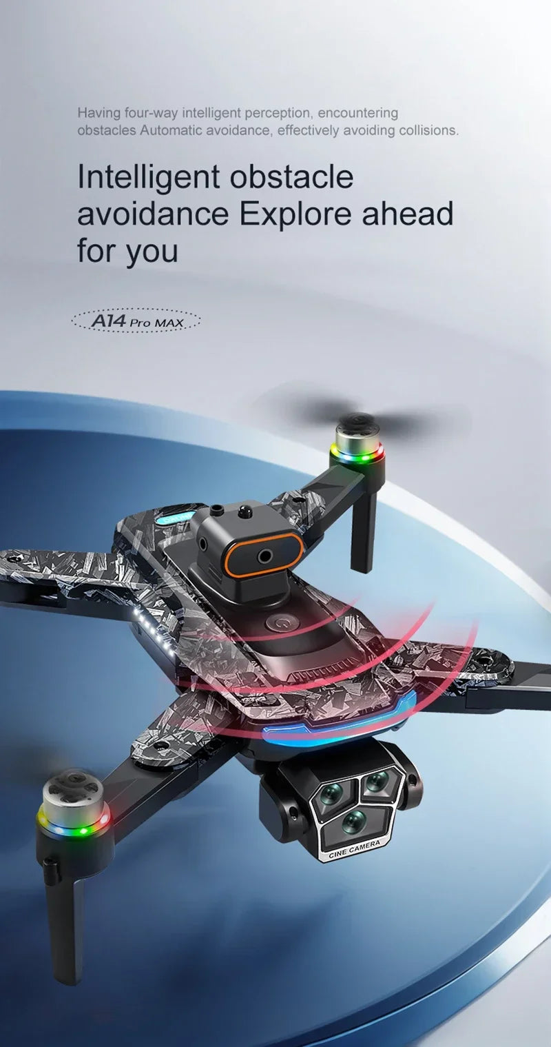 Xiaomi A14Pro Max Drone 8K HD Three Camera GPS Brushless Optical Flow Obstacle Avoidance 4.5-inch large screen UAV RC 18000M