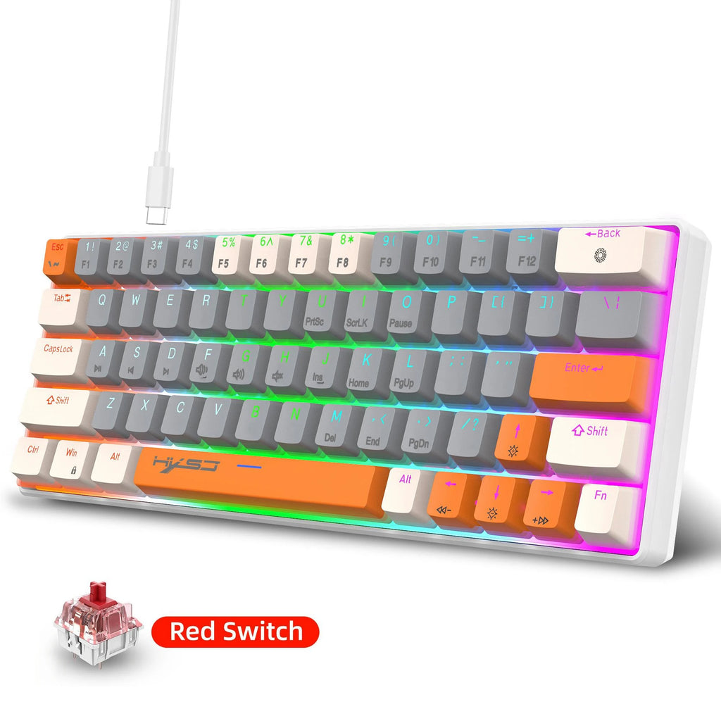 Portable 60% Mechanical Gaming Keyboard,63 Keys With Red Switch Backlit Compact Mini Wired Office Keyboard