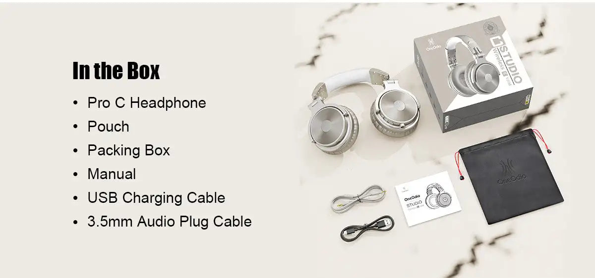 Oneodio Pro-C Wireless Headphones with 50mm Neodymium Drivers 110Hrs Playing Time BT 5.2 Foldable Deep Bass Stereo Headset