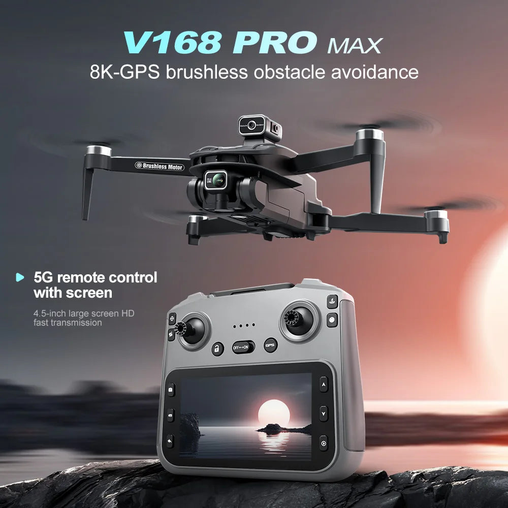 V168 MAX 8K GPS Drone Brushless Anti Drop Four Axis Long-Range Obstacle Avoidance Quadcopter Remote Controlled Aircraft Drone