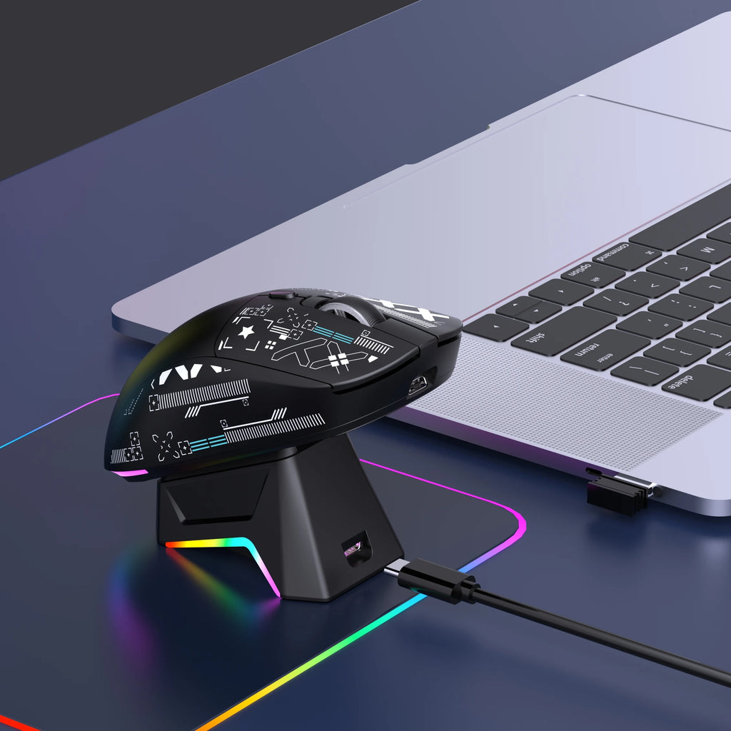 HXSJ T90Pro RGB Backlit Wireless Gaming Mouse with Charging Base Triple Mode 1K Optical Ergonomic Mouse for Esports