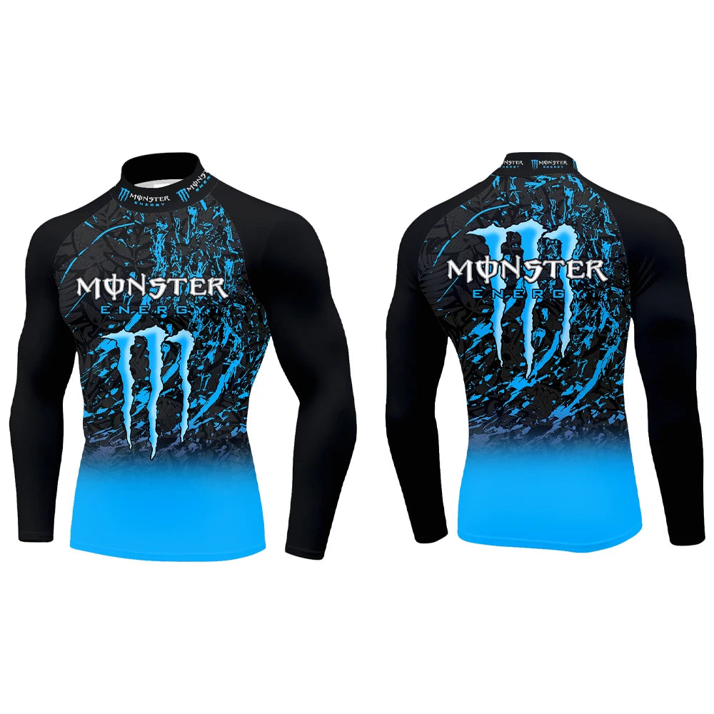 2025Monster Energy Men's Half High Neck Long Sleeve T-shirt Gradient Trend Cool Graffiti Street Vitality Personalized Fashion