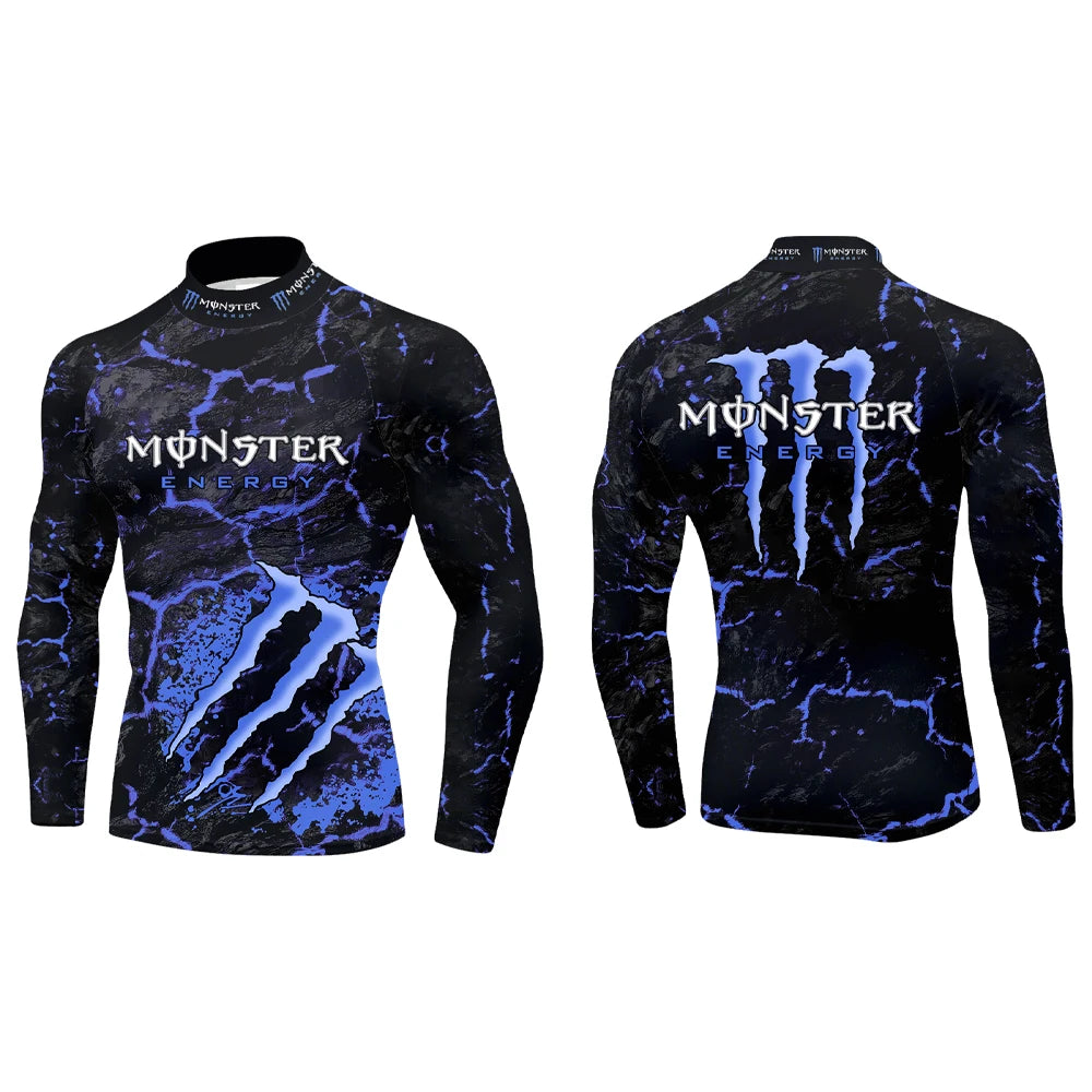 2025 New Monster Energy Men's Half High Collar Long Sleeve T-shirt Cool Crack Printed Sports Passion Dynamic Street Vitality