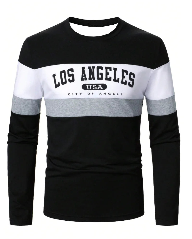 2025 New Men's Casual Trend Long Sleeve T-Shirt Breathable Quick Drying Comfortable Sports Soft Men's USA Printed Long Sleeve