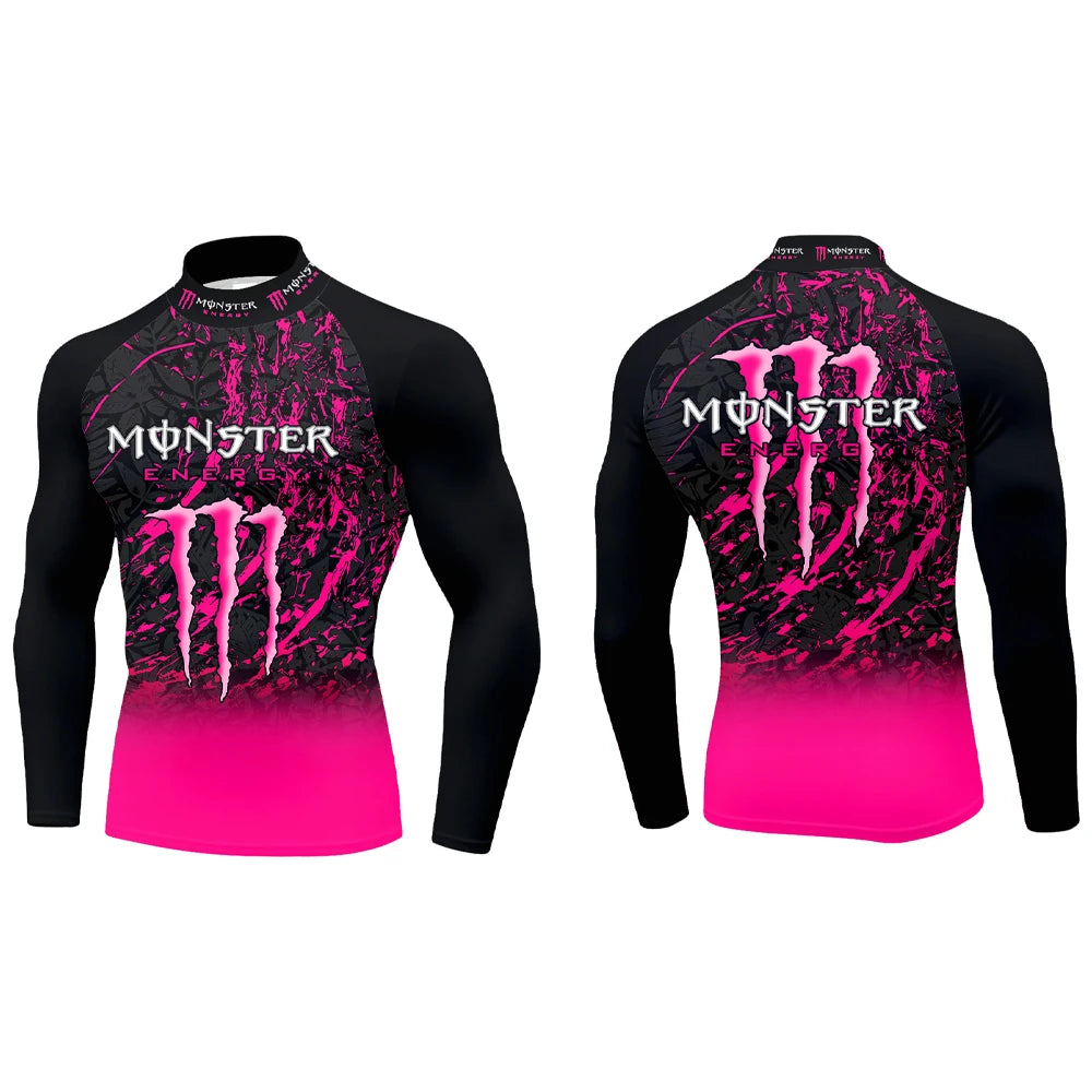2025Monster Energy Men's Half High Neck Long Sleeve T-shirt Gradient Trend Cool Graffiti Street Vitality Personalized Fashion
