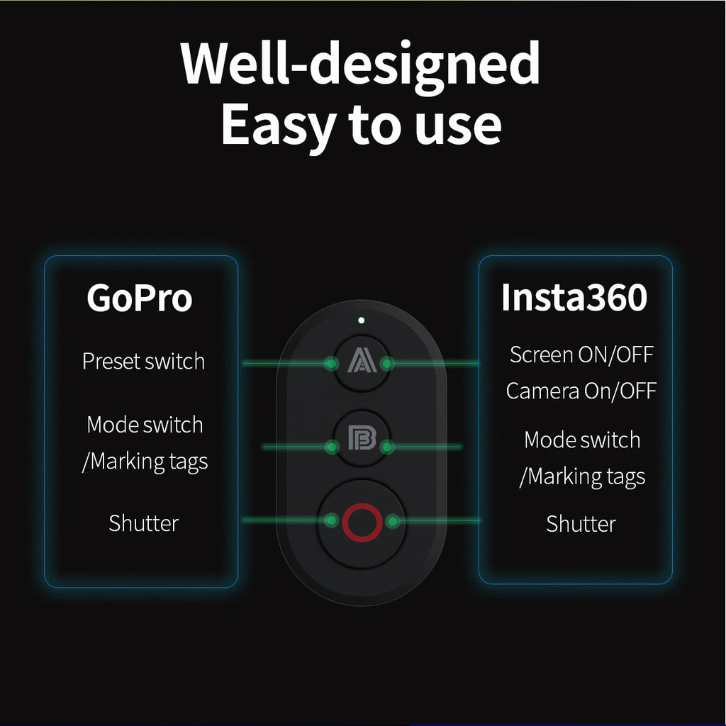 Suitable for Insta360 and GoPro sports cameras Bluetooth remote control 360 X2 X3 X4 X5 GO3 Ace Pro，GoPro9 10 11 12 13