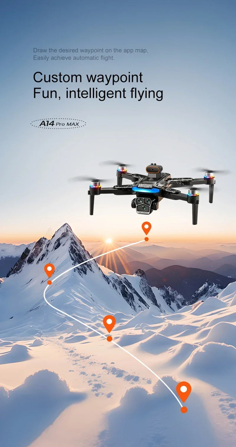Xiaomi A14Pro Max Drone 8K HD Three Camera GPS Brushless Optical Flow Obstacle Avoidance 4.5-inch large screen UAV RC 18000M