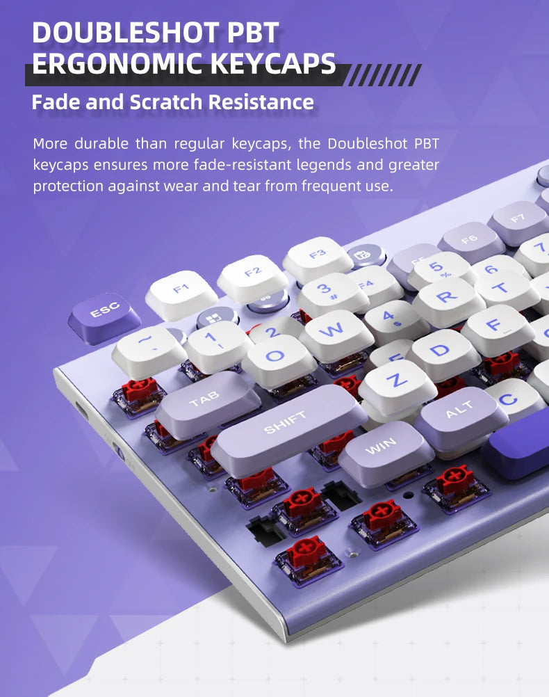 THUNDEROBOT K96 Wireless Mechanical Keyboard Low-profile Productivity Keyboard 98 Keys with Roller Marco Keys PBT Keycaps For PC