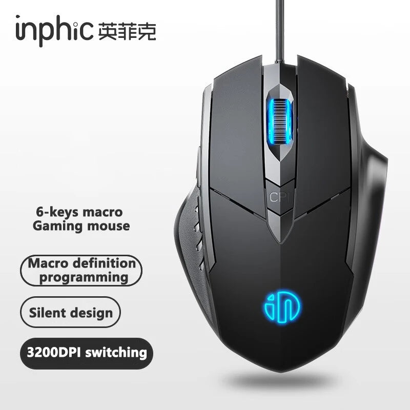 Inphic W1 Wired Mouse Esports Gaming Mouse Silent Office Mouse Three keys and six keys are optional