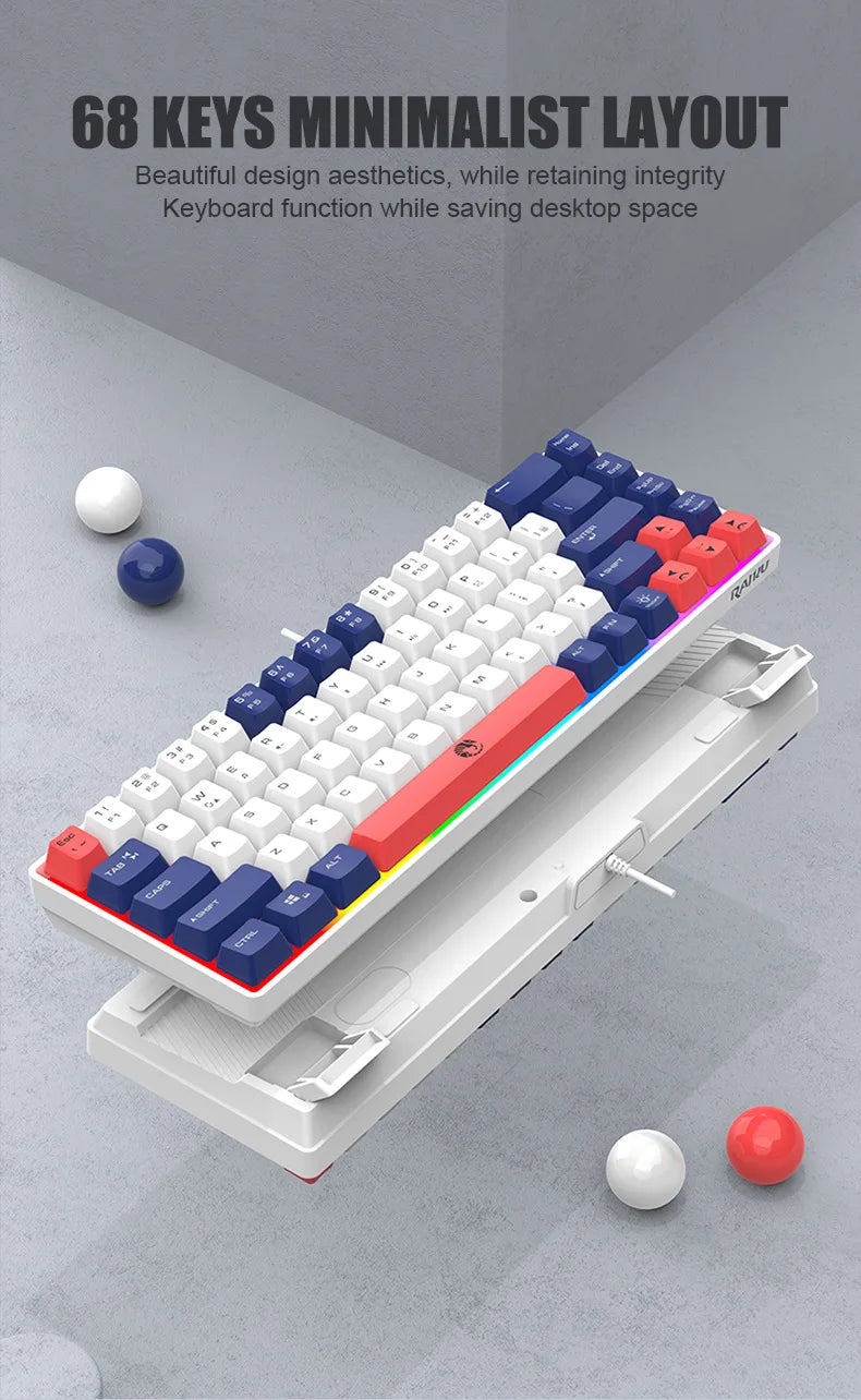 RAIKULei Kui K68 Wired Keyboard Three Color Customized Gaming Luminous Keyboard Mechanical Feel
